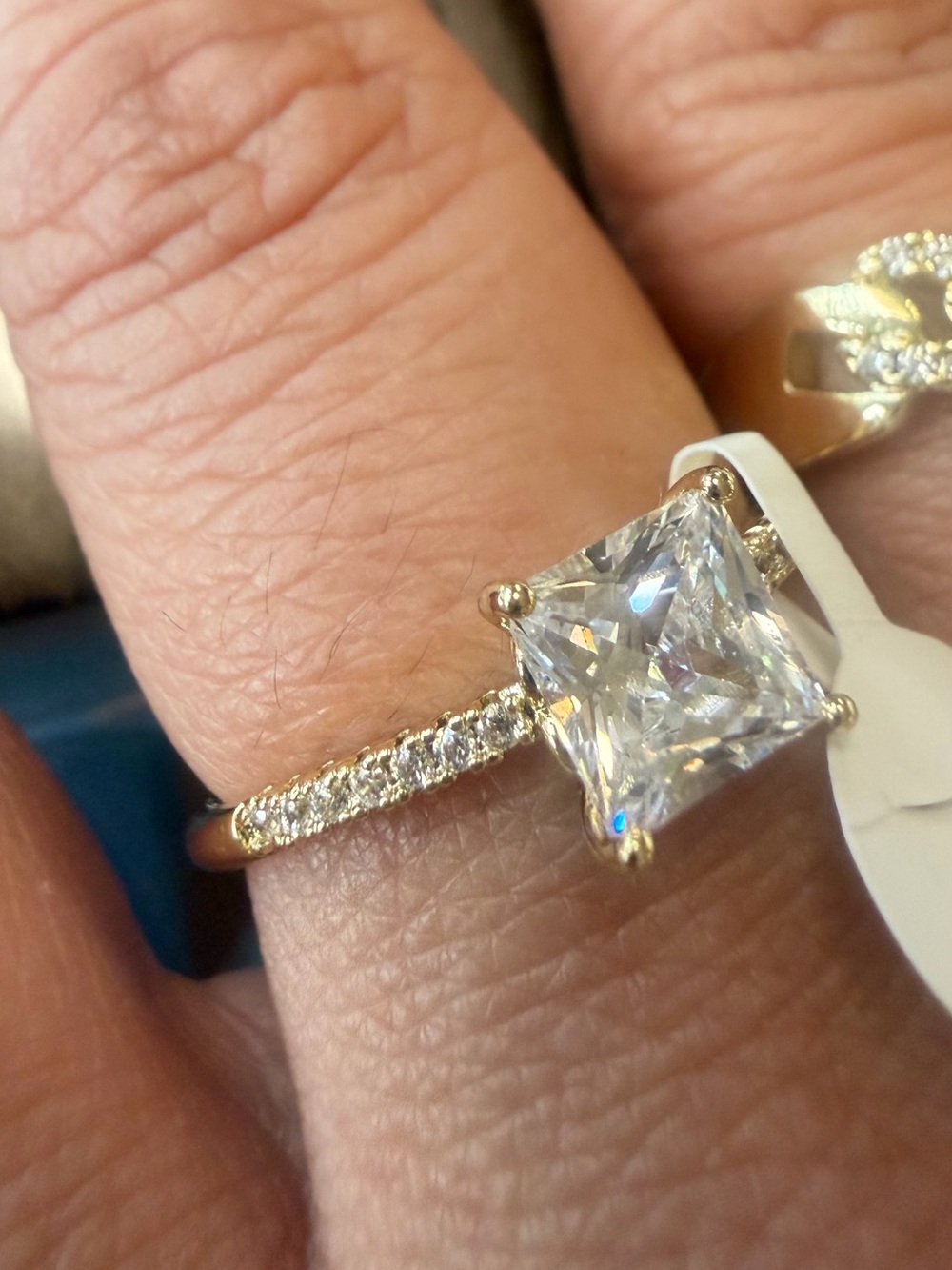 18k Gold plating.  Princess-Cut CZ Engagement Ring in White and Gold